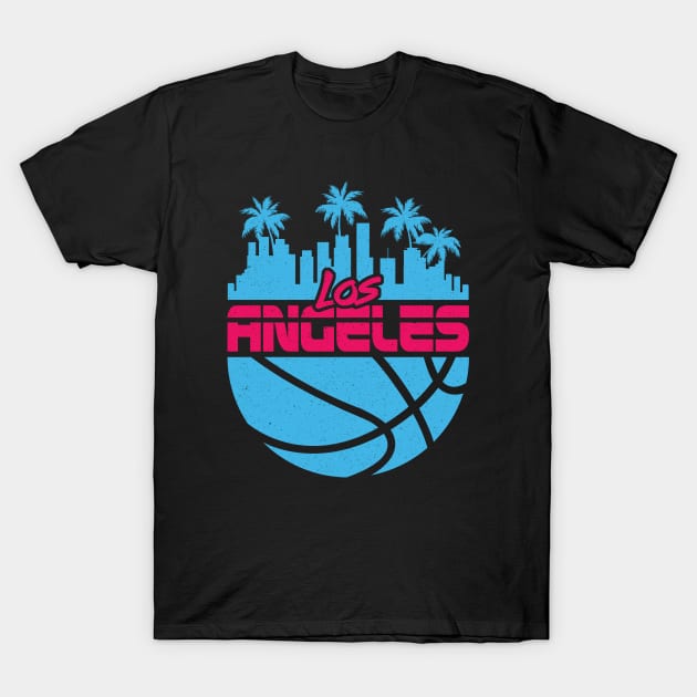 Los Angeles Vice Cityscape Basketball LA 80's T-Shirt by TextTees